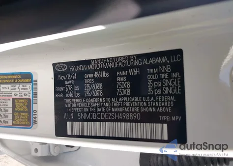 2025 Hyundai Tucson Sel from USA, damaged, VIN 5NMJBCDE2SH498890